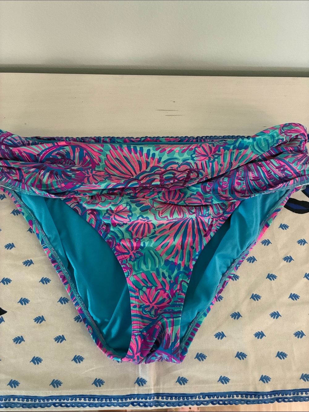 Lilly Pulitzer Turquoise & Fuchsia Floral Bikini Bottoms